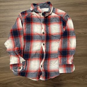 Wonder Nation Boys Warm,Cozy Red and Blue Plaid Button Down Flannel Shirt-XS 4/5
